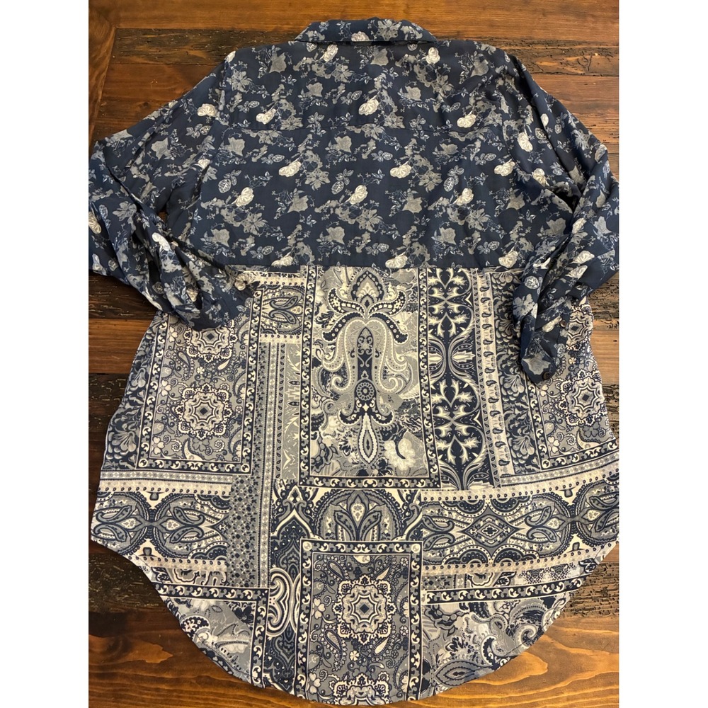 Soft Surroundings Blue Mixed Media High Low Button Down Tunic Women's Size XL - Picture 5 of 5